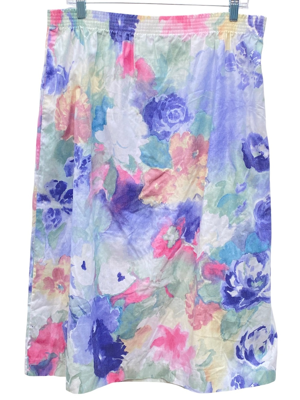 Vintage Obenna pastel watercolor floral cotton blend midi skirt size medium